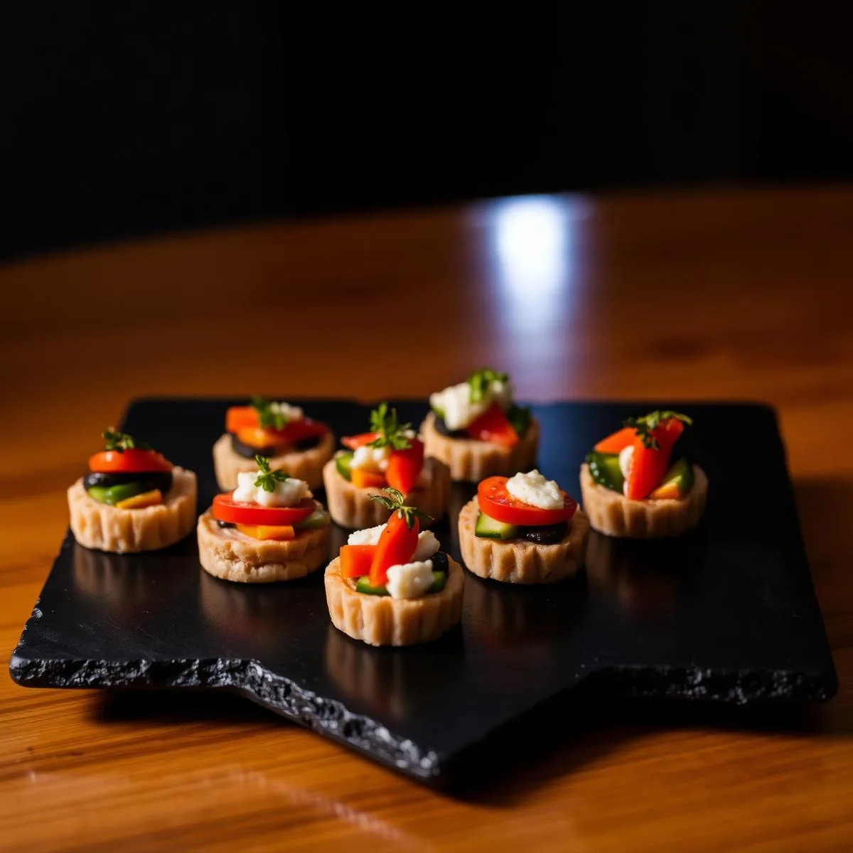 Vegetarian canapes arranged for a refined catering service